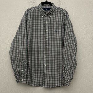 Ralph Lauren Classic Fit Green Pink Plaid Button Down Shirt Men's Size XL